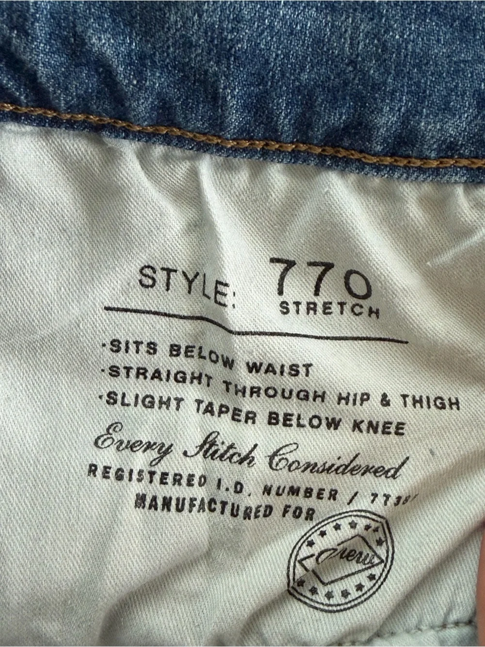 J.Crew 770 Stretch Jeans Mens 29x30 Straight Fit Tapered Blue Denim